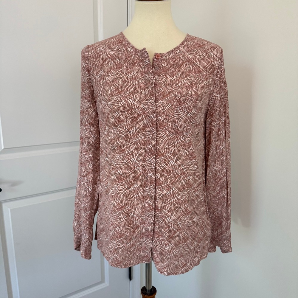 Boden Gwyneth Mauve & Cream Button Down Blouse Long Sleeve Top US 6 Medium